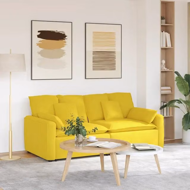 Divano Modulare con Cuscini Giallo Chiaro 3321125