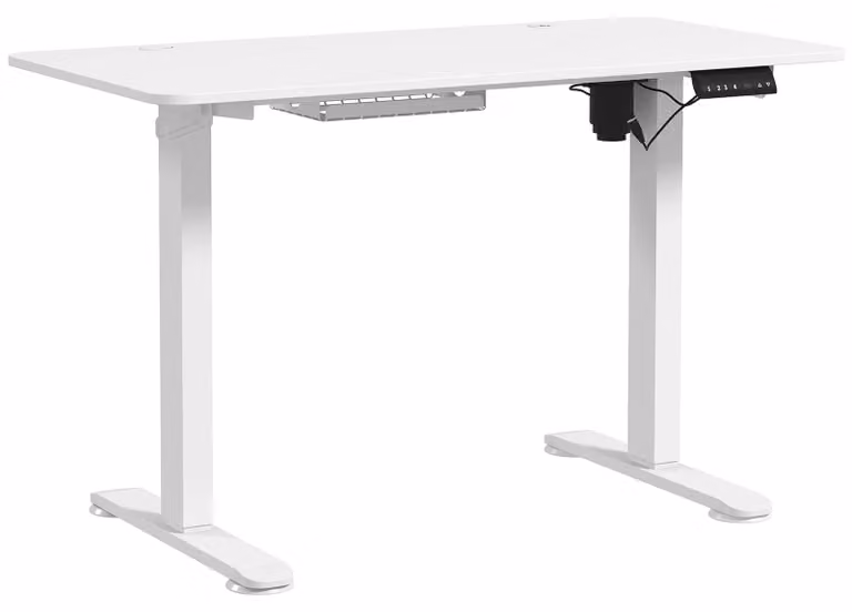 Scrivania - Regolabile in altezza elettricamente - 120 x 60 cm - Struttura in metallo - Piano in legno - Design moderno - Bianco