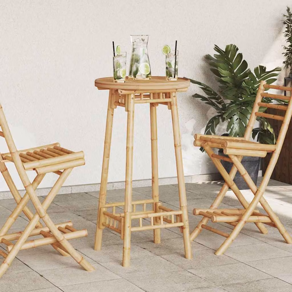 vidaXL Tavolo da bar rotondo per esterno in bambù marrone L: 55 cm, H: 100 cm