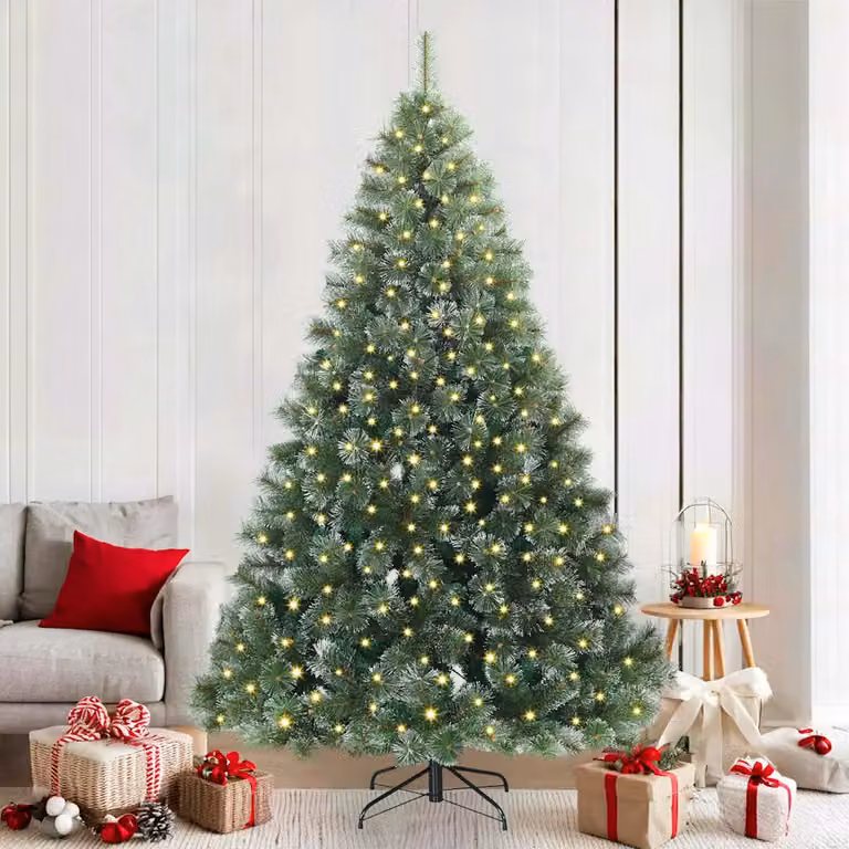 Albero di Natale artificiale moderno vidaXL verde con 300 LED luce bianca calda in PE e PVC, Altezza: 210 cm