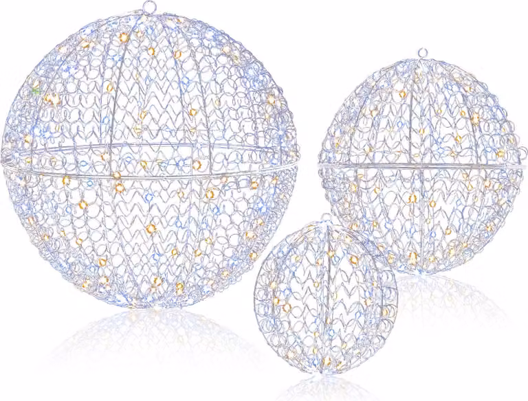 COSTWAY Set di 3 baubles decorativi a LED, baubles a LED da appendere e da appoggiare con 435 LED, 3 colori di luce e 8 modalità, decorazione natalizia, illuminazione natalizia