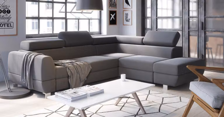 Stoff Ecksofa L-Form Sofa Couch Design Polster Modern Textil Bettfunktion Grau