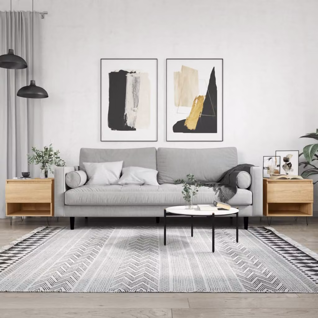 Set di 2 tavolini da salotto moderni vidaXL in legno e metallo, colore rovere e bianco, L/P/H: 50 x 46 x 50 cm