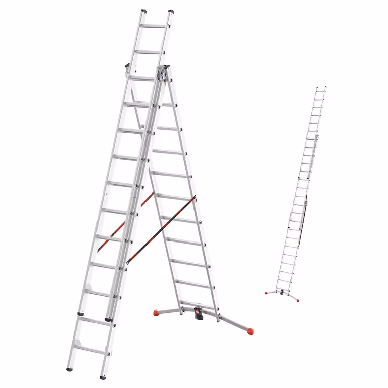 Scala Hailo HobbyLOT, scala combinata in alluminio in 3 parti, 3 x 11 pioli, sistema a piombo