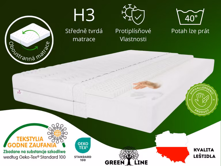 Materasso in lattice MARPUR, 90x200 cm, con memory foam, livello di supporto H3, altezza 11 cm, comprensivo di rivestimento