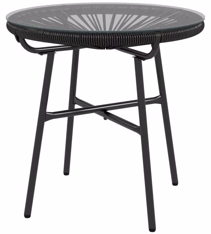 Tavolino da esterno Moonbite in stile boho, dimensioni 50 x 50 x 50 cm, con struttura in rattan sintetico (PE), piano in vetro temperato, telaio in metallo con rivestimento in polvere, resistente agli agenti atmosferici, rattan, colore nero