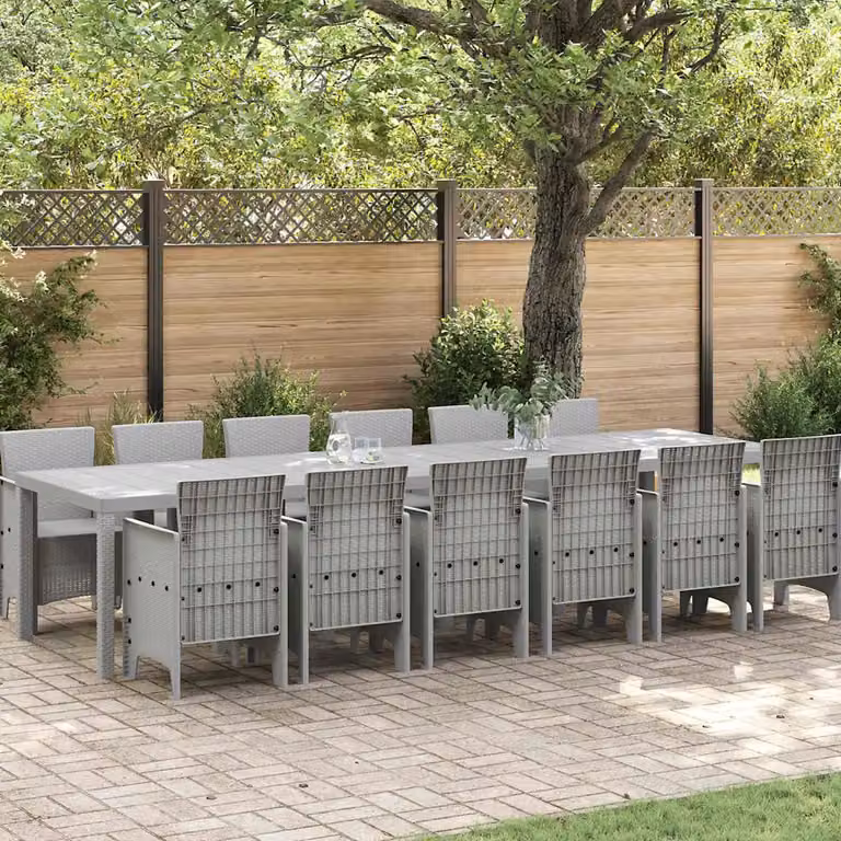 Set da pranzo per giardino e terrazza vidaXL in 13 pezzi in rattan grigio chiaro