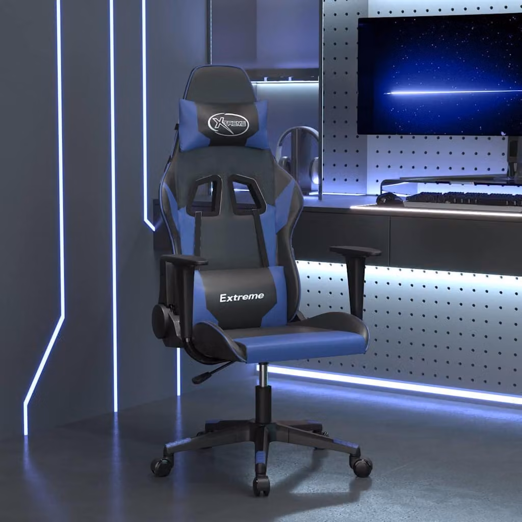 Sedia da Gaming vidaXL con funzione massaggiante in similpelle, Nero e Blu