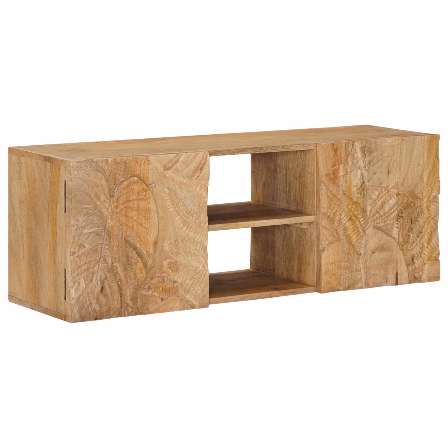 Supporto TV da parete mobile vidaXL in legno di mango marrone con scaffale L: 100 cm, P: 30 cm, H: 35 cm