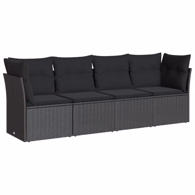 Set Divani da Giardino 4 pz | Set Salotto da Giardino con Cuscini Nero in Polyrattan