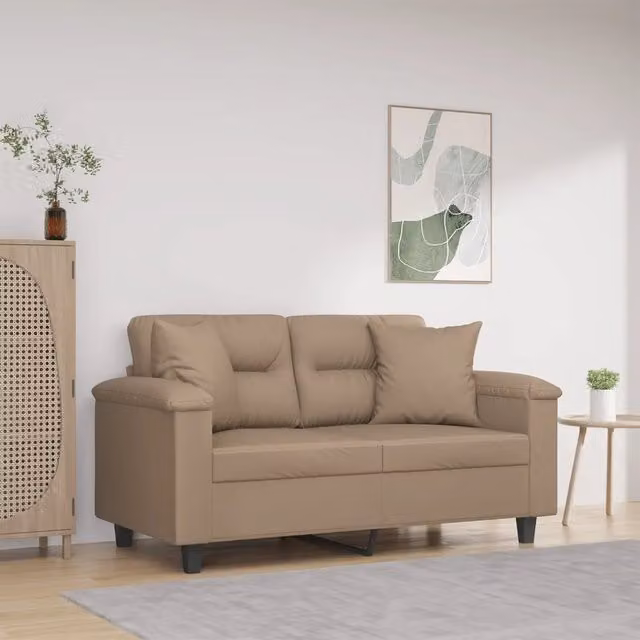 Divano letto a 2 posti vidaXL in similpelle beige con cuscini e struttura in metallo per soggiorno L: 150 cm, P: 80 cm, H: 77 cm