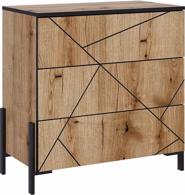 Cassettiera moderna Vicco per camera da letto in rovere marrone con 3 cassetti H: 78 cm, L: 76.8 cm, P: 39.7 cm – 1