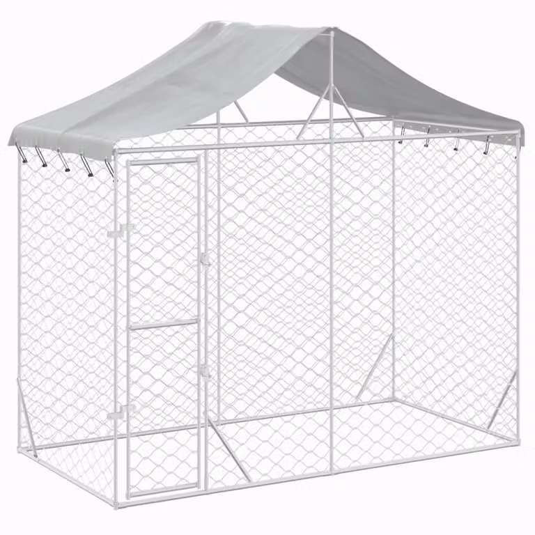 Cuccia Cani da Esterno Tetto Argento 3x1,5x2,5m Acciaio Zincato