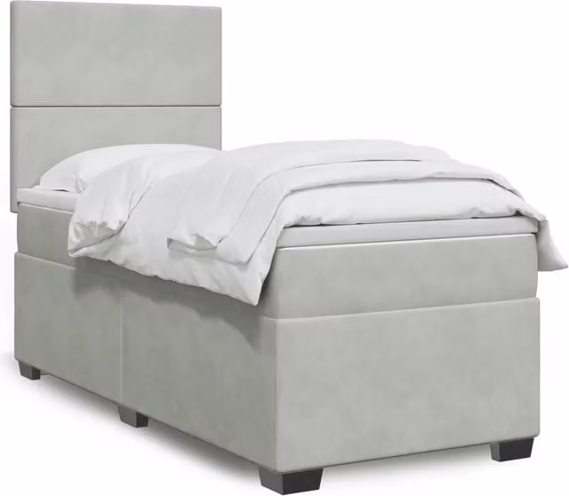 Letto con contenitore a sollevamento e materasso ibrido vidaXL in velluto grigio e bianco L/P/H: 90 x 190 cm