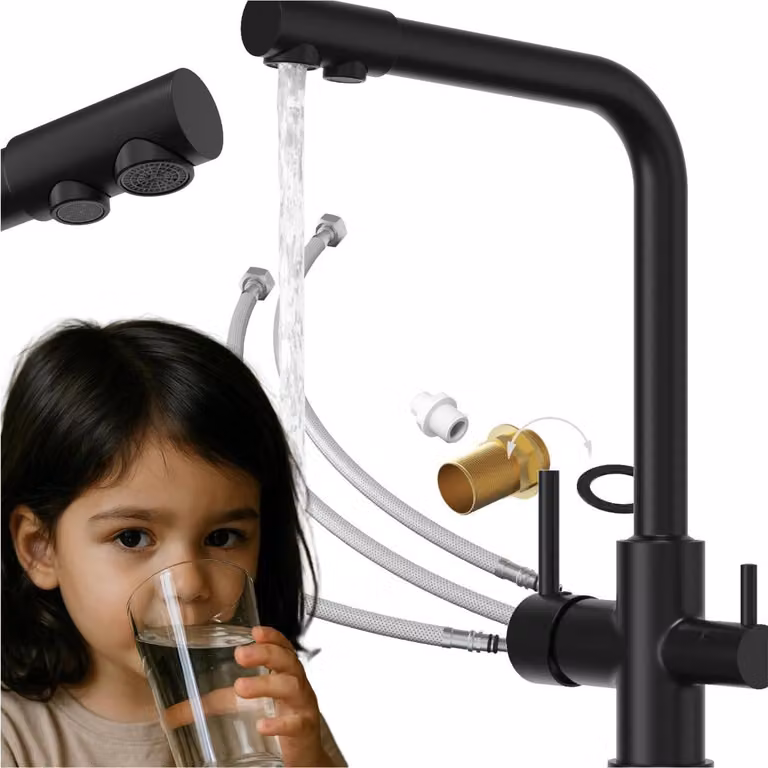 Granitan - Miscelatore per cucina - Miscelatore per lavello - girevole - Nero - Rubinetto per cucina - FLOW