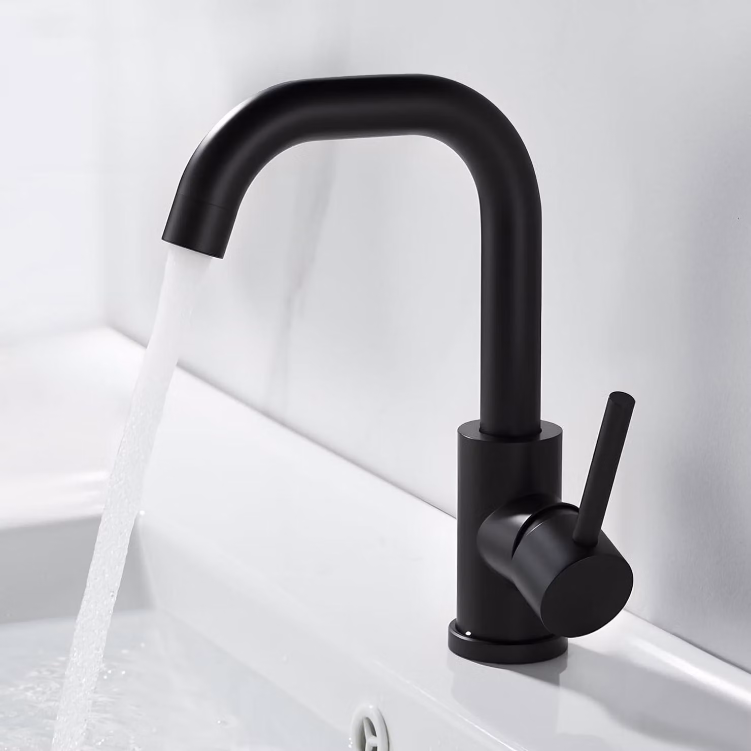 Miscelatore per lavabo, nero, girevole a 360°, in acciaio inossidabile, altezza 230 mm