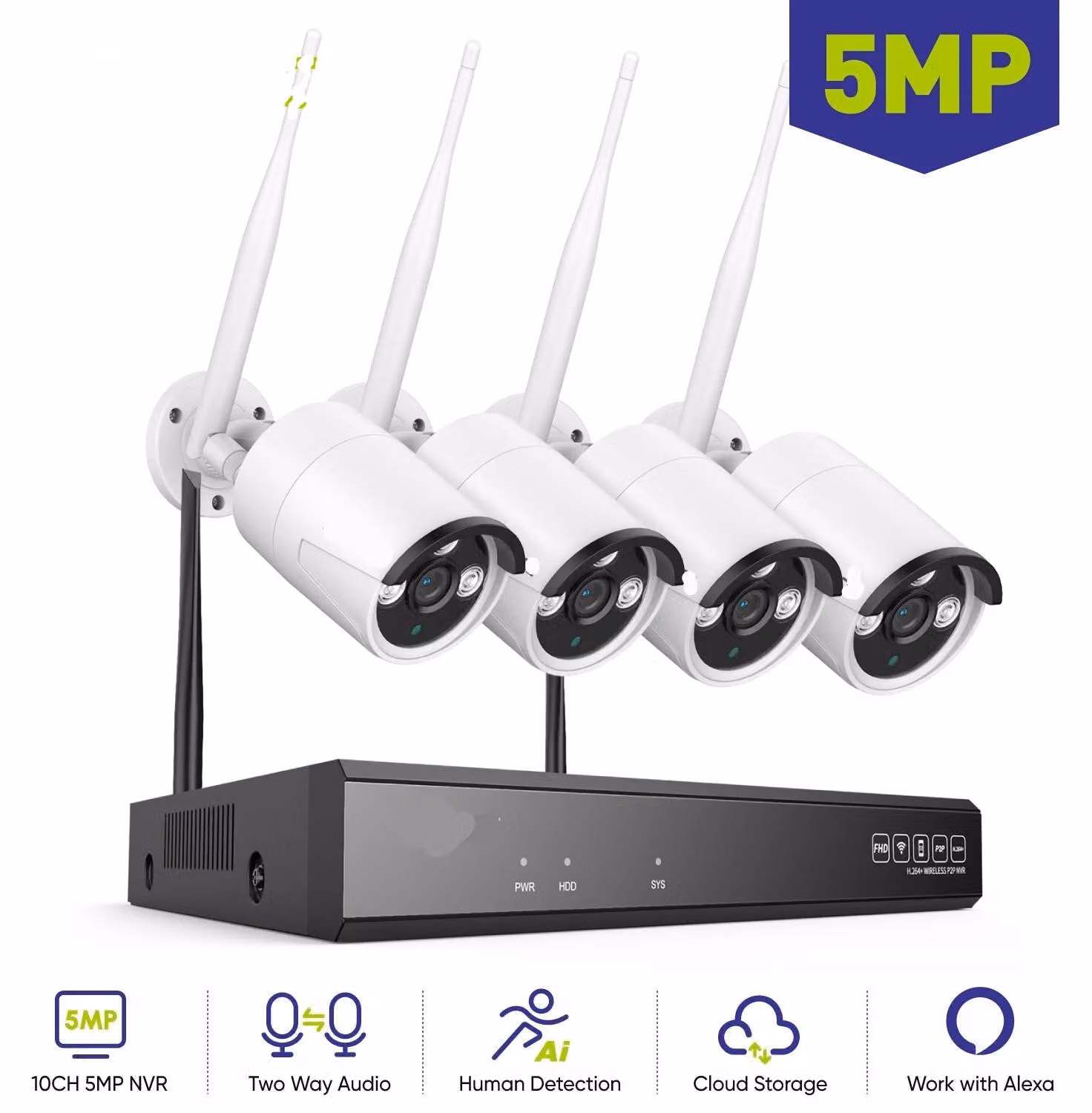 Telecamera di sicurezza wireless - Telecamera esterna con visione notturna - Telecamera di sicurezza - 10 canali - 5MP