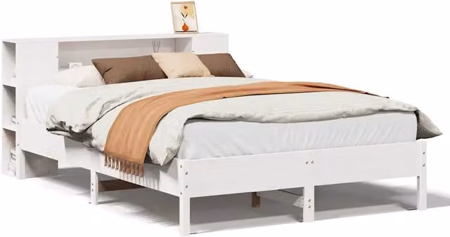 Letto matrimoniale | Letto per adulti | Letto Libreria senza Materasso Bianco 160x200 cm Legno di Pino