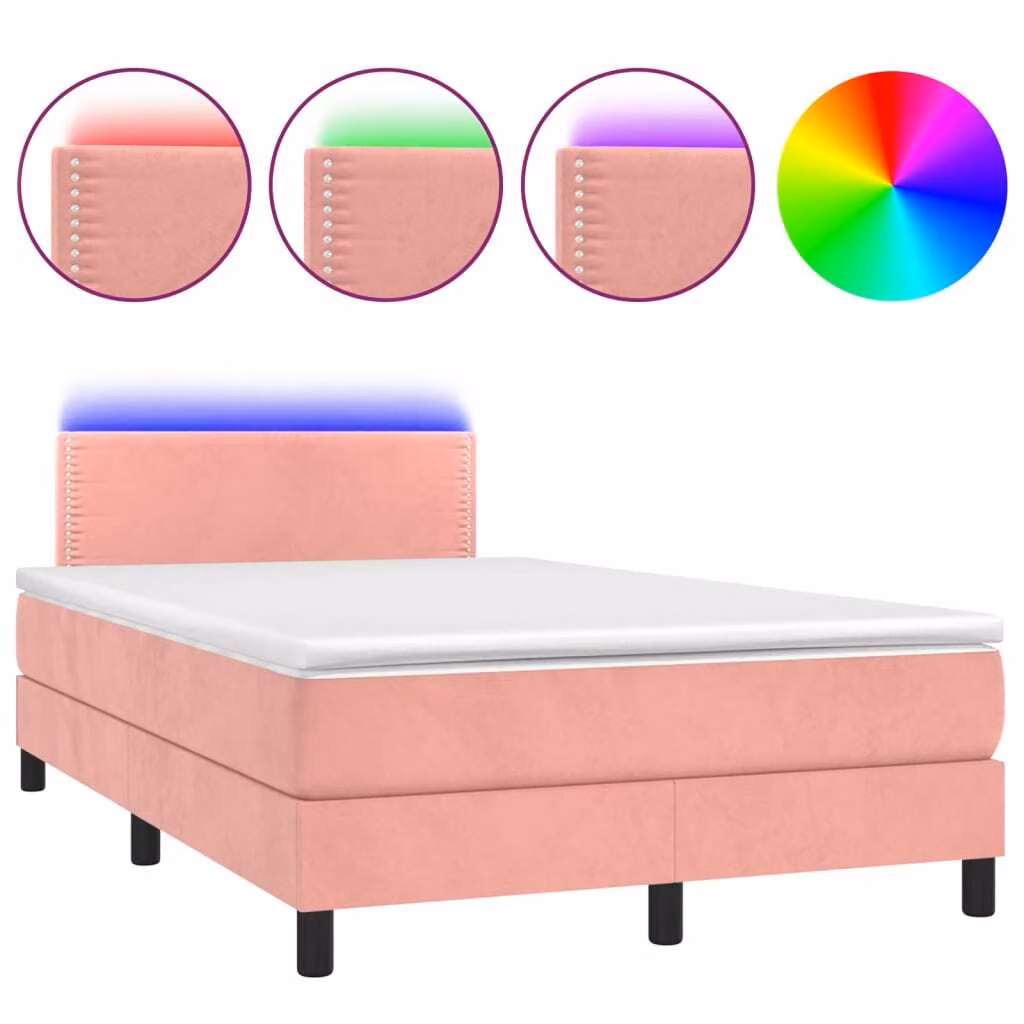 Letto a Molle con Materasso e LED Rosa 120x200 cm in Velluto
