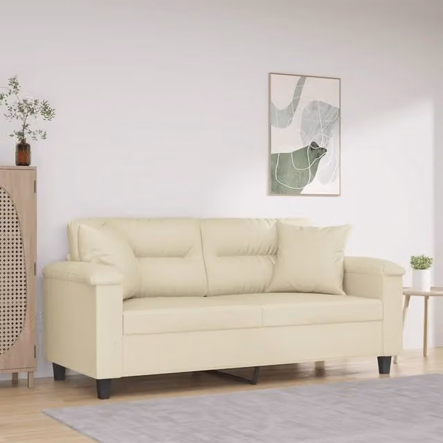 Divano a 2 posti moderno vidaXL in similpelle beige con cuscini e struttura in metallo per il tuo soggiorno