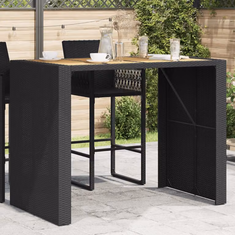 vidaXL Tavolo Bar da Giardino Moderno in Polyrattan con Piano in Acacia Oliata, L/P/H: 145 x 80 x 110 cm