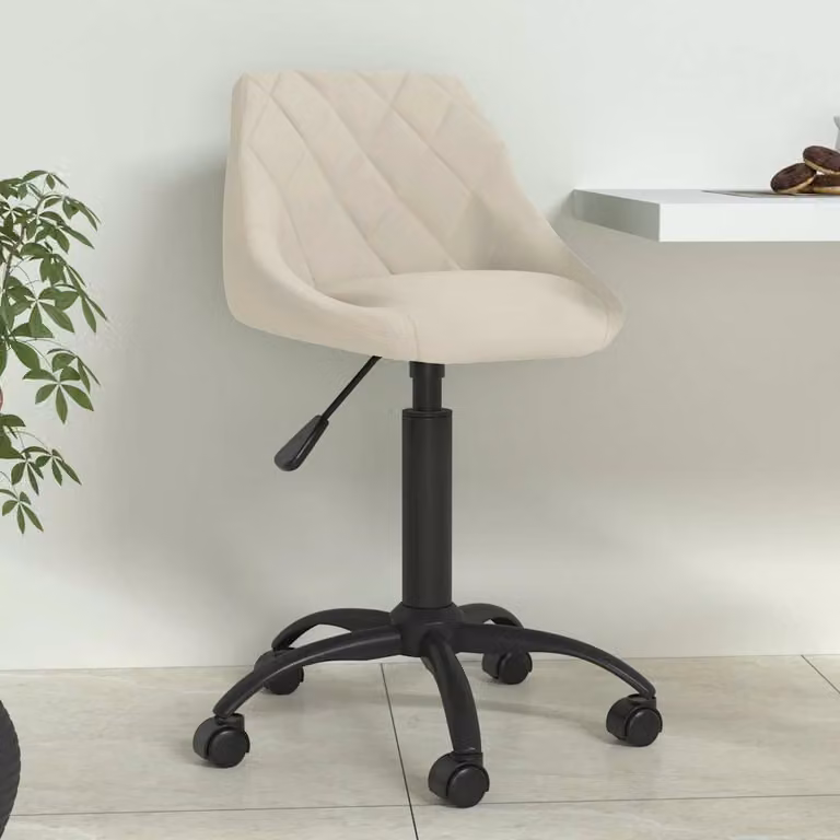 Sedia da Pranzo Girevole vidaXL in Velluto Beige con Ruote e Struttura in Metallo e Plastica