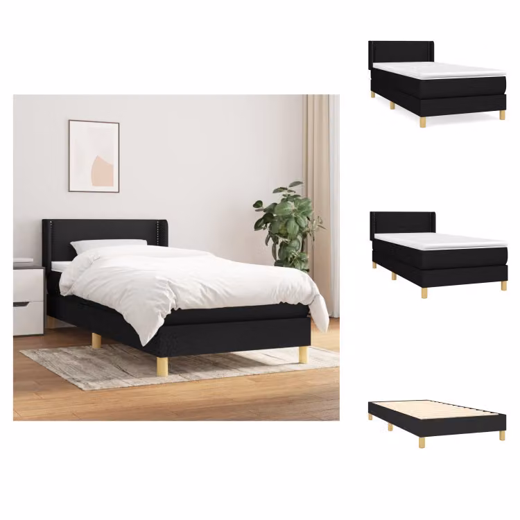 vidaXL Letto a molle con materasso nero 100x200 cm in tessuto - Letti e strutture letto
