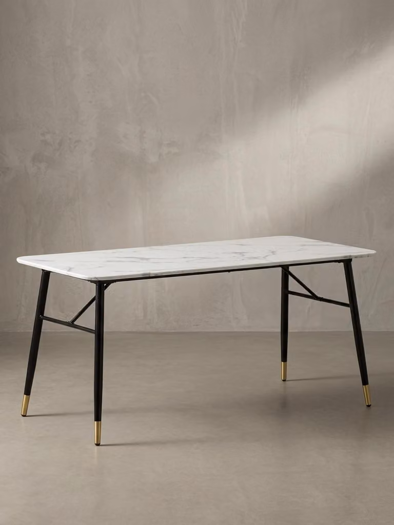 Tavolo da pranzo 160x80x76 cm, bianco effetto marmo, moderno, grande tavolo da cucina, tavolo da pranzo rettangolare, tavolo da pranzo con gambe in metallo