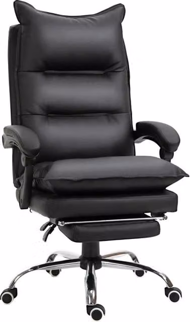 Sedia da ufficio, sedia da scrivania, regolabile in altezza con poggiapiedi, similpelle, nera, 66x72x122-130 cm, per lavorare comodamente