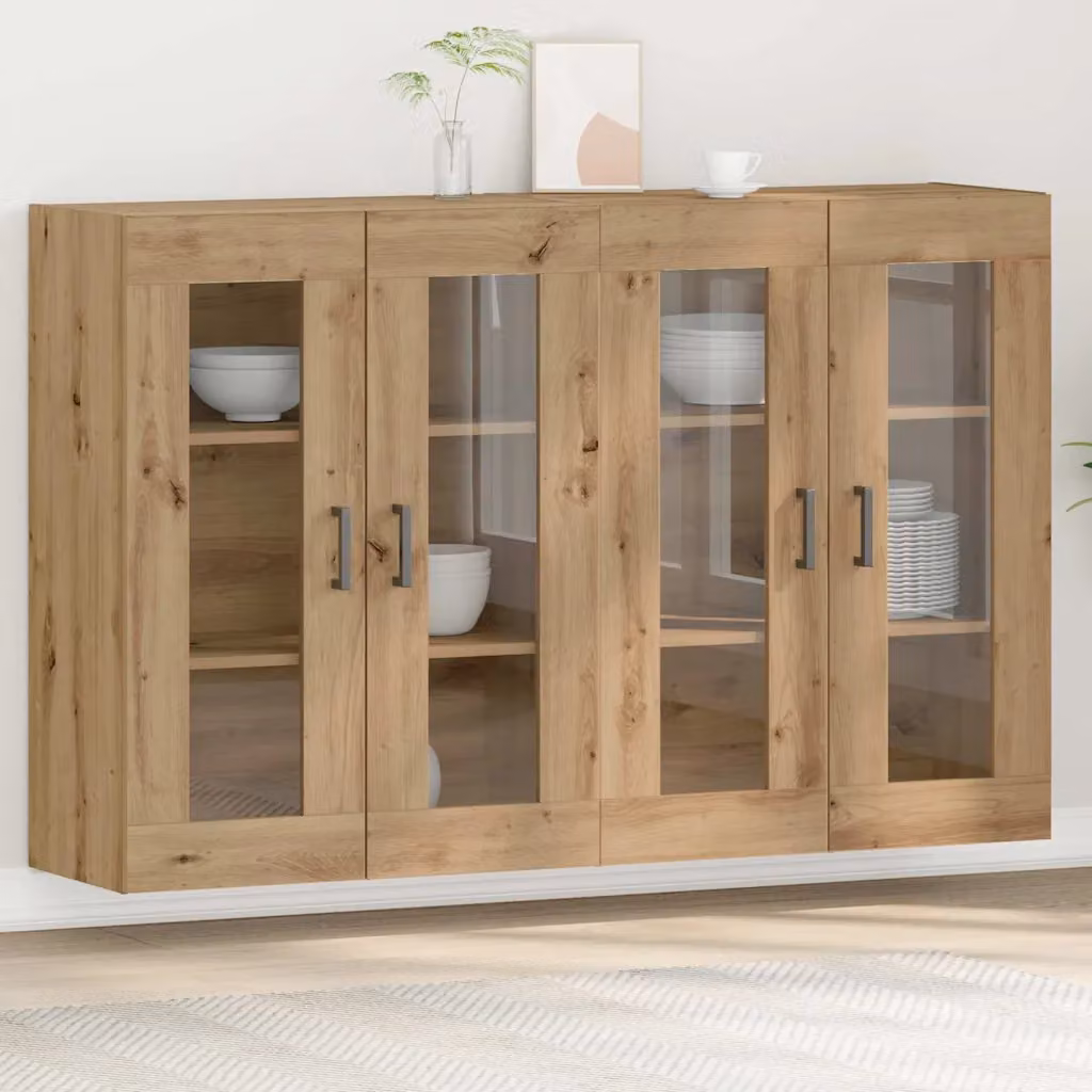 Set di 2 armadi da parete vidaXL moderni con ante in vetro e ripiani interni, colore marrone, L 69,5 cm x P 34 cm x H 90 cm