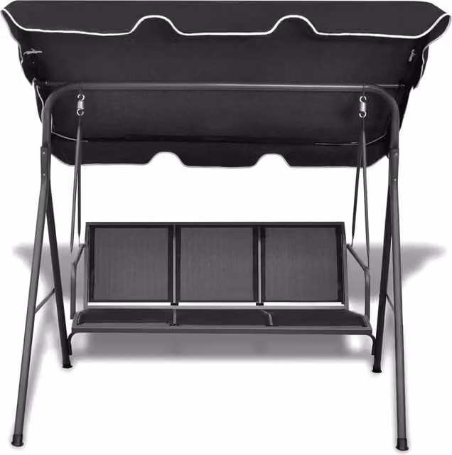 Panchina a dondolo da giardino con baldacchino vidaXL in metallo e textilene, colore nero, L: 178 cm, P: 155 cm, H: 112 cm