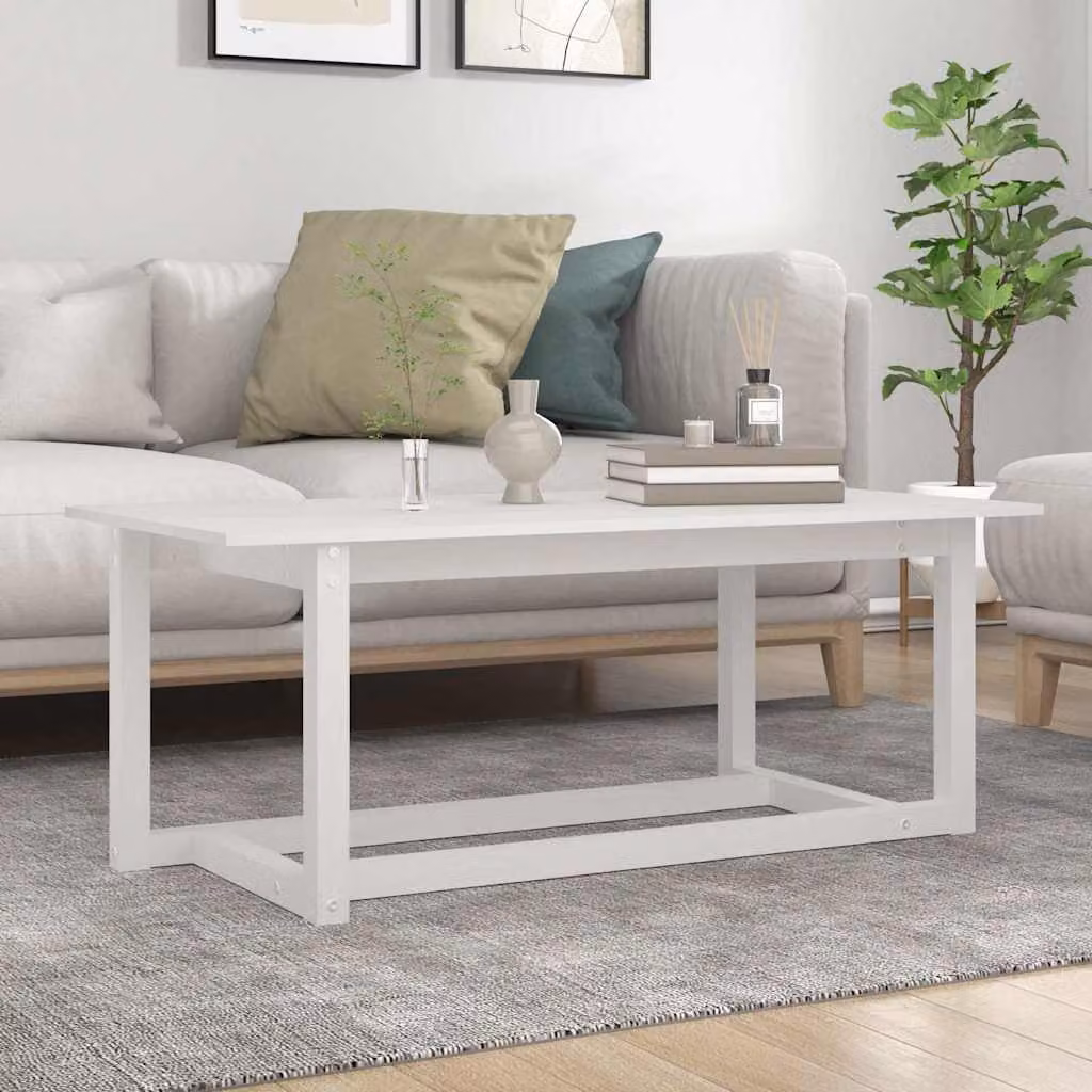 vidaXL Tavolino da Salotto Moderno in Legno di Pino Bianco L: 110 cm, P: 55 cm, H: 45 cm