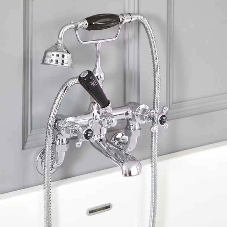 Hudson Reed Elizabeth -  Rubinetto Miscelatore Vasca Murale Design Tradizionale con Maniglie a Croce - Cromato e Nero