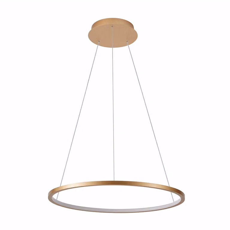 Lampada a sospensione LED a fascio stretto con anello luminoso Vinola dorata 48W, luce bianca regolabile, 3840 lm, metallo, dimensioni: 150x80x80 cm, IP20, Italux