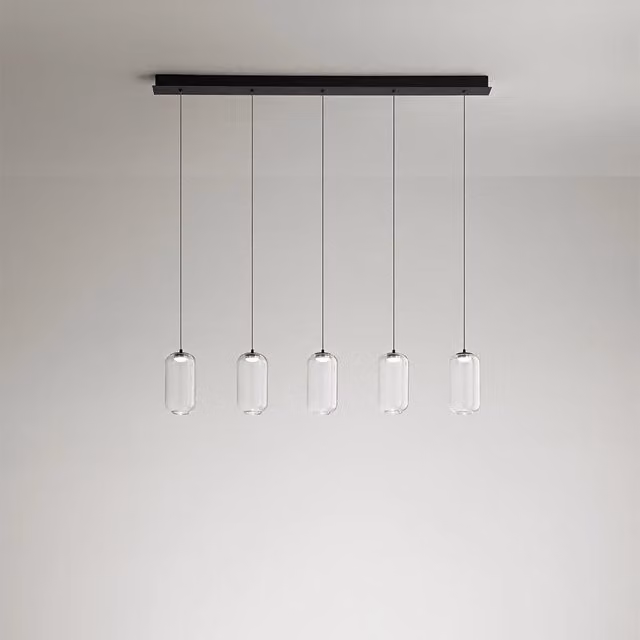 Lampadario Lineare Contemporaneo Hunter Alluminio Nero Vetro 5 Luci Led 5W 3000K