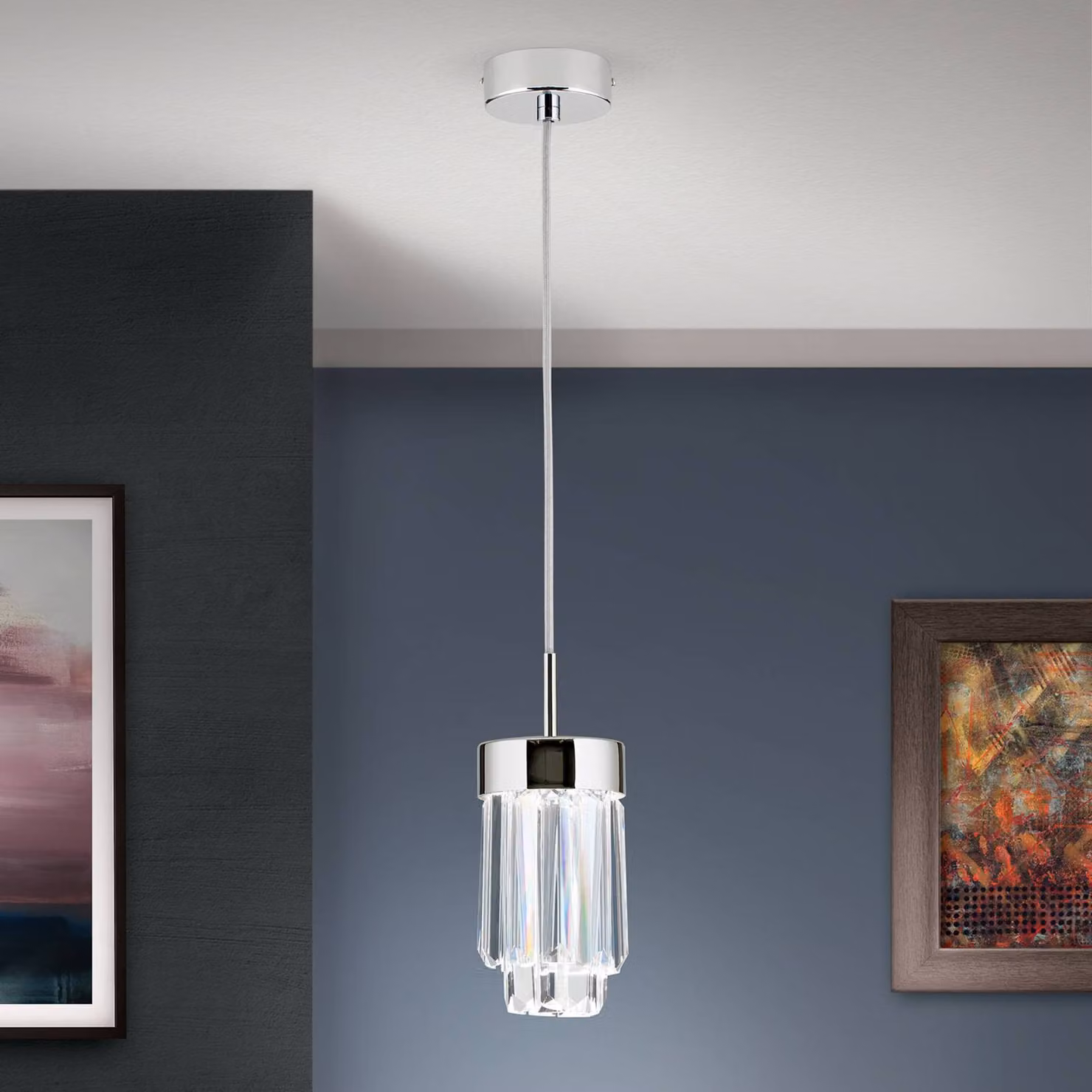 ORION Lampada a sospensione in cristallo Prism, dimmerabile, Cromo / Argento, Soggiorno / Sala da pranzo, Cristallo, Lampada a sospensione
