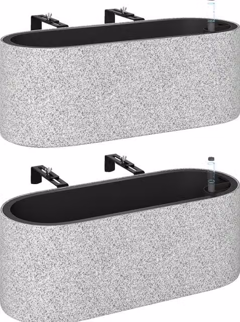 Set da 2 vasi appendibili Outsunny con sistema di drenaggio e ganci, Grigio Chiaro, L 42 x P 16 x H 15 cm