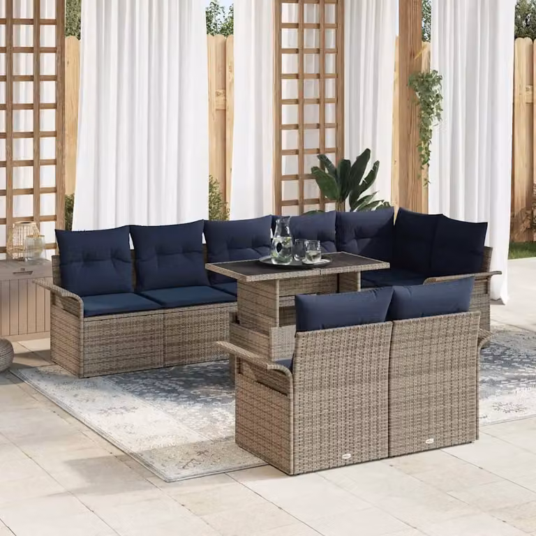 Set Divano da Giardino Moderno vidaXL a Forma a U in Rattan Grigio con Tavolino e Cuscini