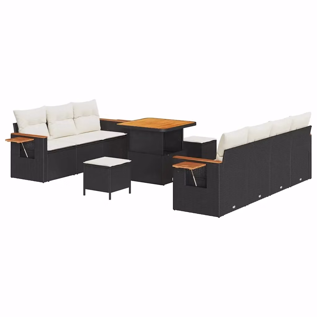 Set Divano da Giardino vidaXL 10 Pezzi a Forma di U con Cuscini Nero e Beige – 2