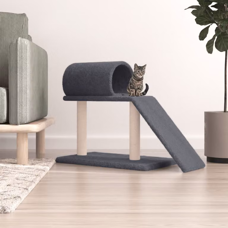 vidaXL Tiragraffi per Gatti con Tunnel, Scaletta e Giocattoli Integrati, Grigio, Altezza: 55,5 cm