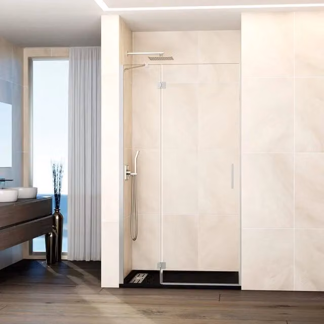Box doccia frontale GLASS fisso + porta battente chiusura magnetica 85 cm (82-85; fisso 20+porta 65) nichel