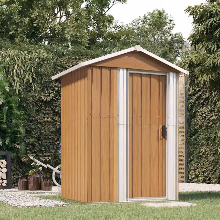 Casetta da giardino vidaXL in acciaio zincato marrone L 126 cm x P 97,5 cm x H 177 cm