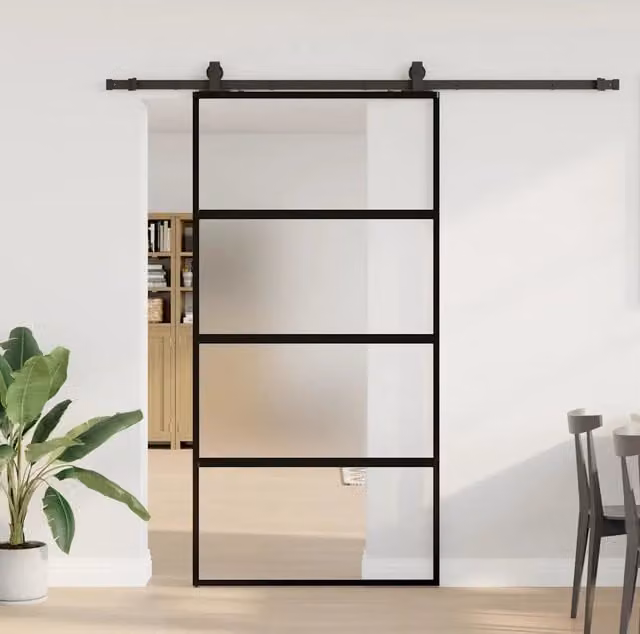 Porta Scorrevole Gogarden in Vetro Temperato Trasparente con Ferramenta Nera L: 102,5 cm, H: 205 cm