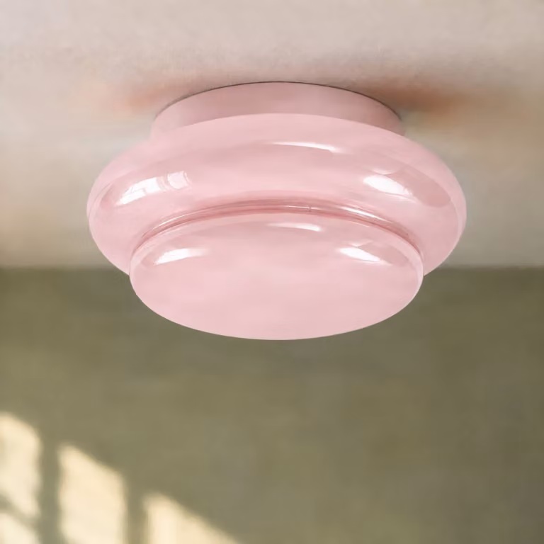 Plafoniera soffitto Leilani Lucande, dimmerabile, Violetto / Fucsia / Rosa, Soggiorno / Sala da pranzo, Vetro, Design, Plafoniera