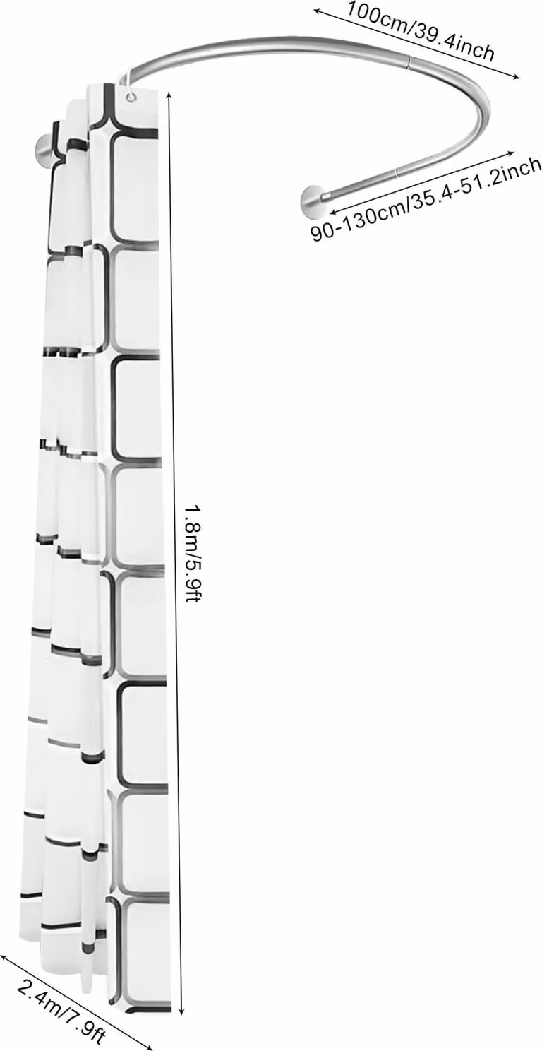 Set di binari per tende da doccia, design a U, lunghezza regolabile, argento