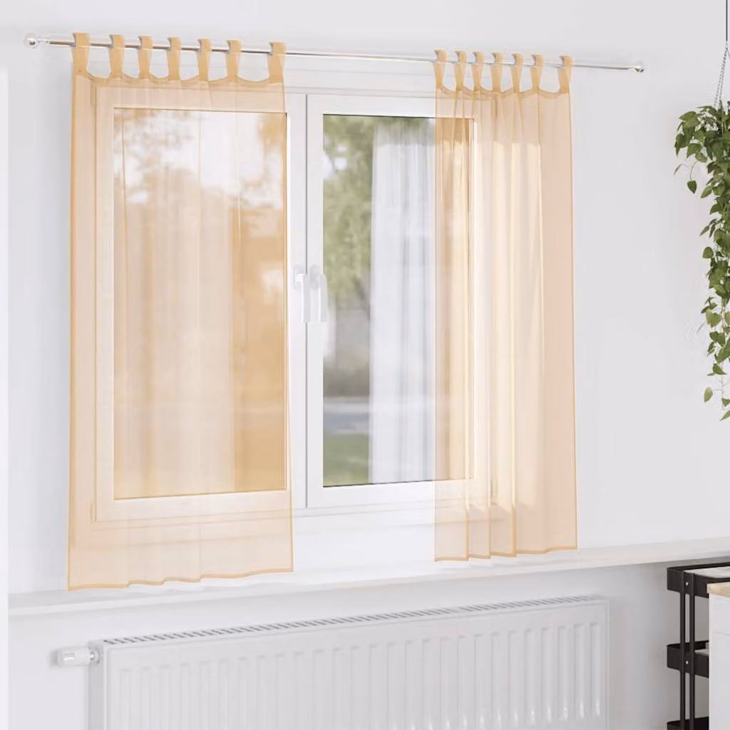 Set di 2 tende in voile semi-trasparenti vidaXL color sabbia con tasche per asta, L: 140 cm, H: 140 cm