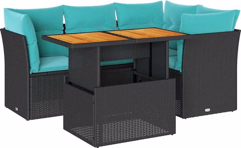 Set Divani da Giardino 5 pz con Cuscini in Polyrattan Nero