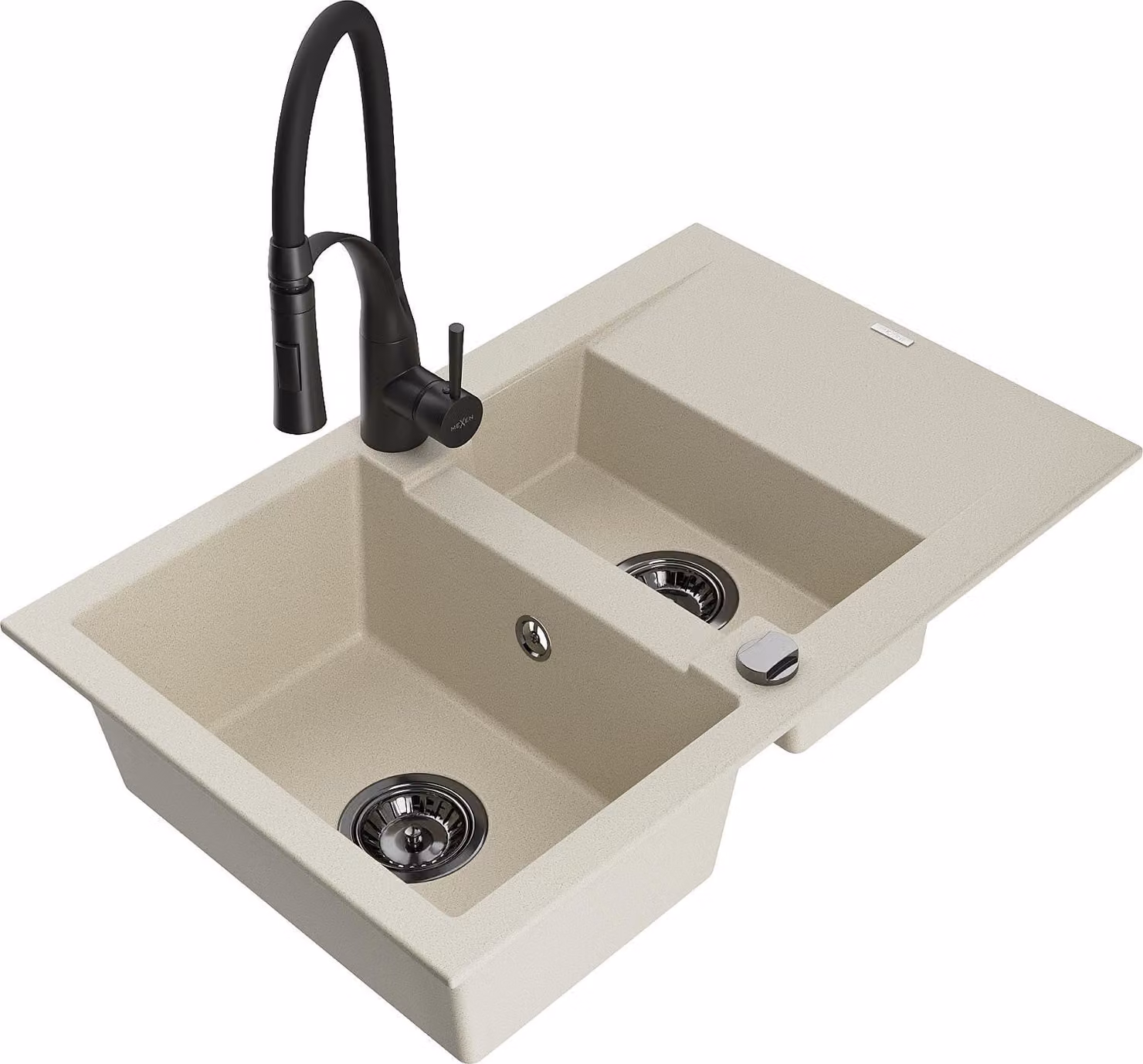 Mexen Gaspar lavello in granito 1,5 vasche con scolapiatti e miscelatore cucina Aster, beige - 6507-69-73450-70-B