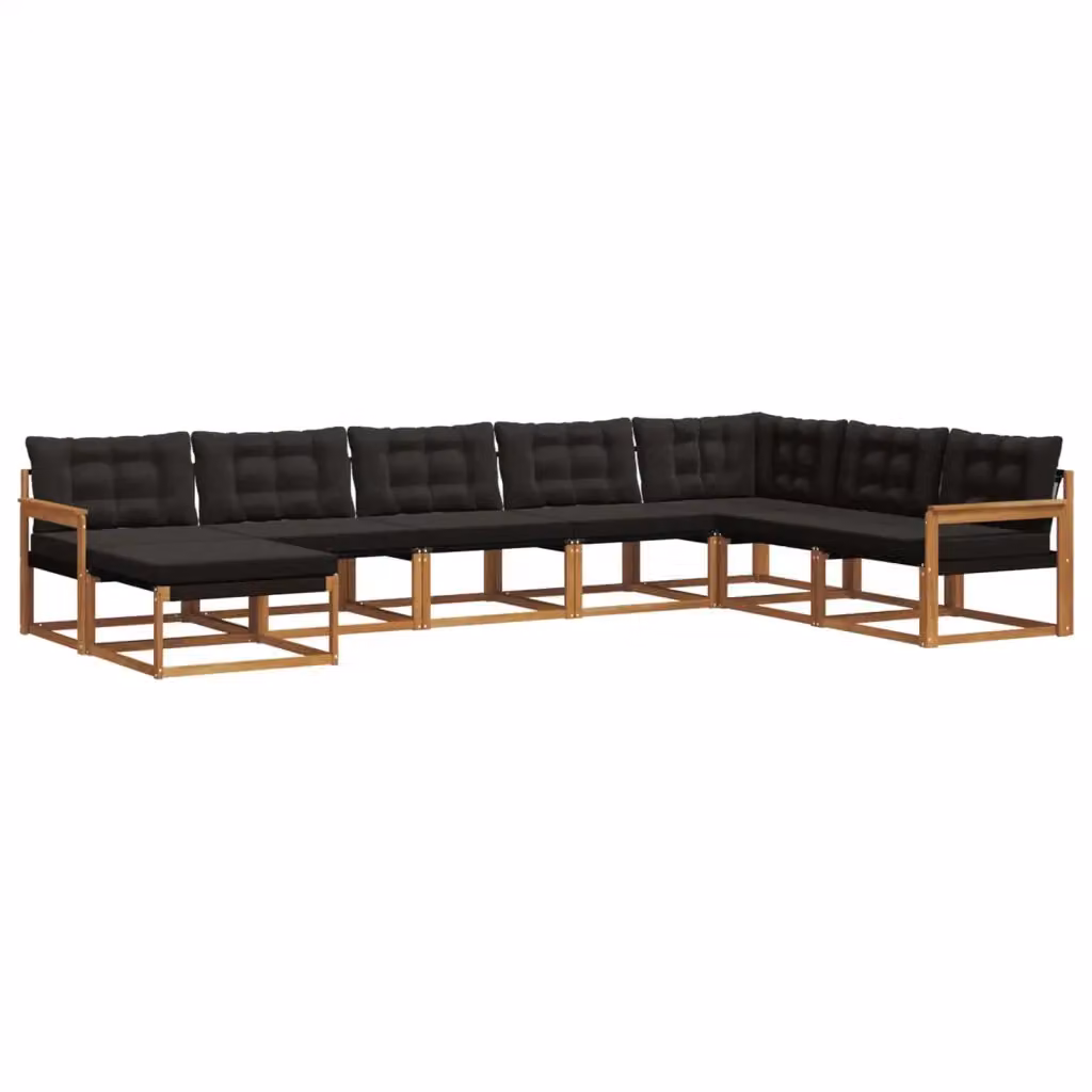 Set di divani da esterno a L vidaXL in legno di acacia e textilene, 8 pezzi, marrone e nero – 2