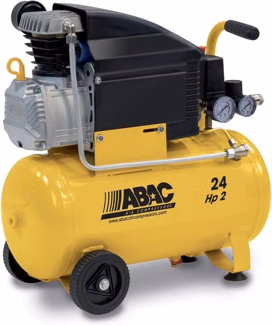 Compressore ad aria Abac Multiair con serbatoio da 24 lt, motore 2 HP e componenti in ghisa, colore giallo